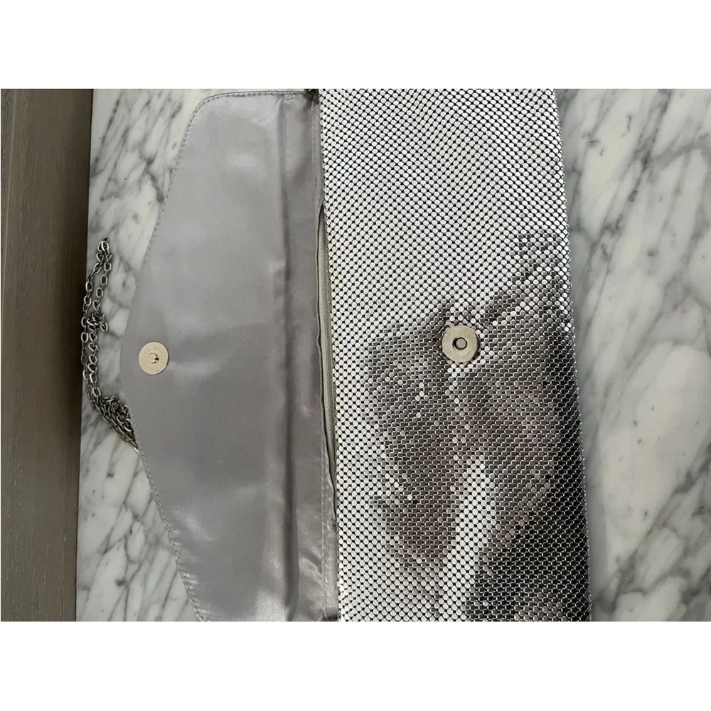 Jessica McClintock Silver Metal Mesh Purse Handbag Bag Clutch Vintage 80s 90s